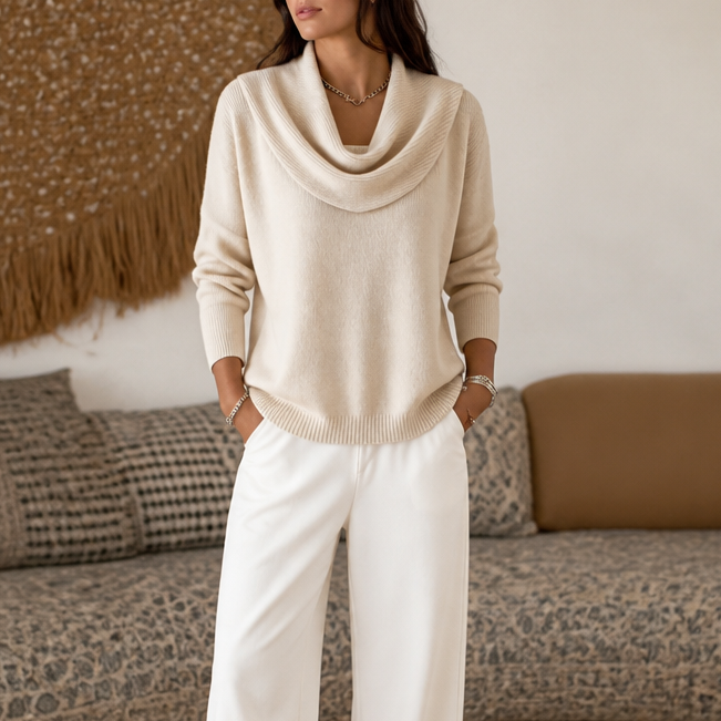 Draveline – Cowl Neck Drape Knit Sweater