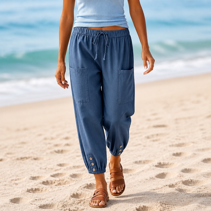 Wearbella – Wide-Leg Linen Blend Drawstring Pants