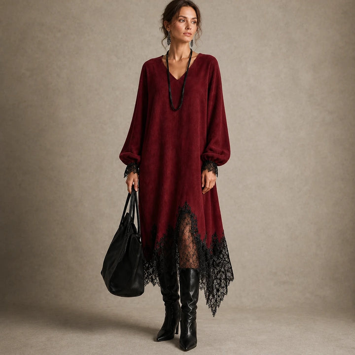 Lunavia – Floral Lace Hem Knit Midi Dress
