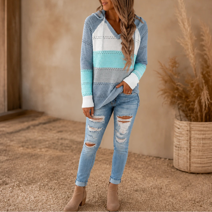 Colora Knit – Striped Hollow-Knit Hoodie