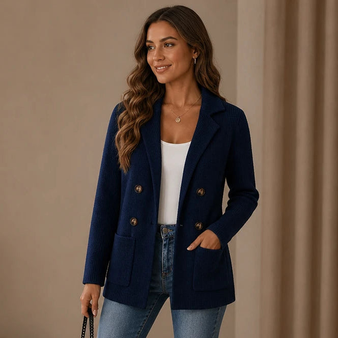 Elara – Ribbed Knit Double-Breasted Cardigan