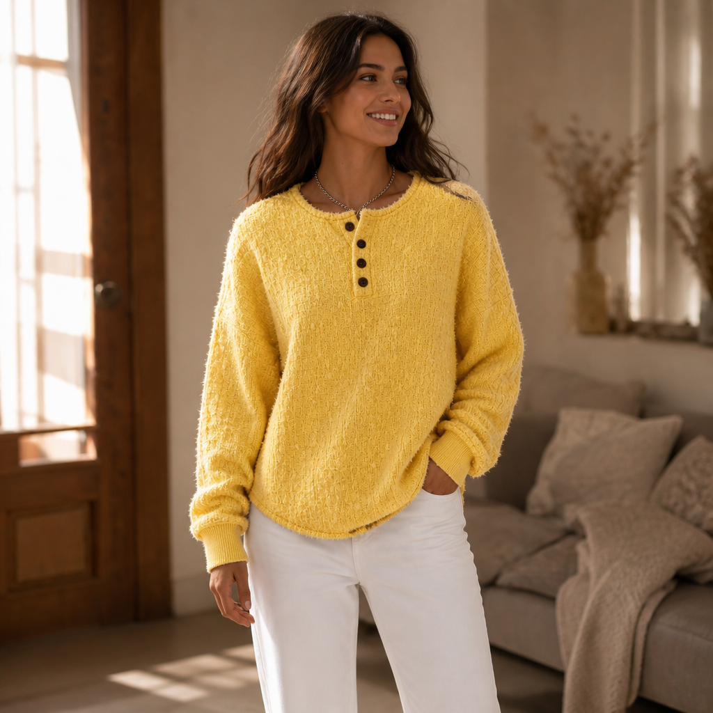 Autumbre – Mélange Chunky Knit Button Henley Sweater