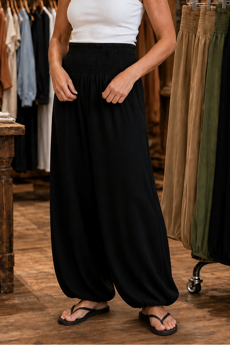 Wearbella – Smocked Waist Lantern Leg Harem Pants