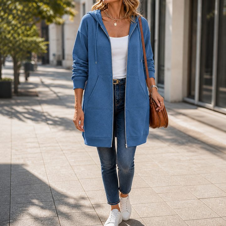 Coziluxe – Zip-Front Hooded Mid-Length Knit Cardigan