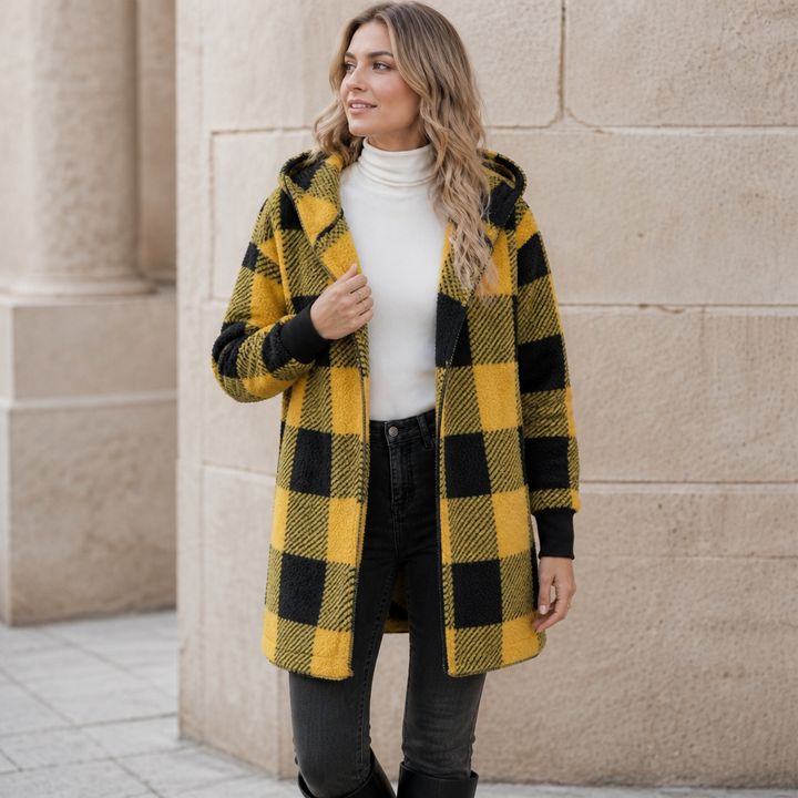 Plaidelle – Oversized Plaid Hooded Fleece Cardigan
