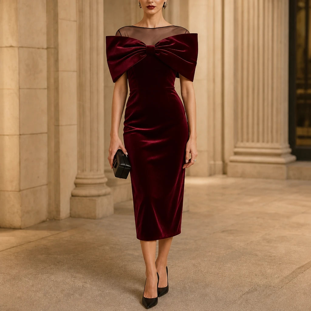 Veloura – Bow-Detail Velvet-Look Midi Dress