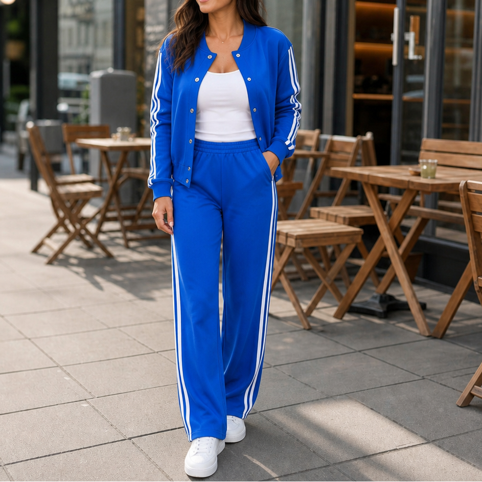Wearbella – Contrast Stripe High-Waisted Wide-Leg Tracksuit Set