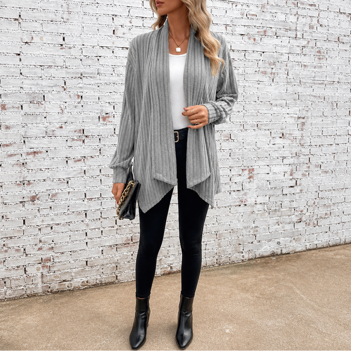 Draperly – Eyelet Waterfall Open-Front Cardigan
