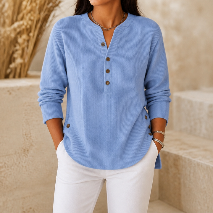 Cozetta – Ribbed Relaxed-Fit Button Detail Tunic