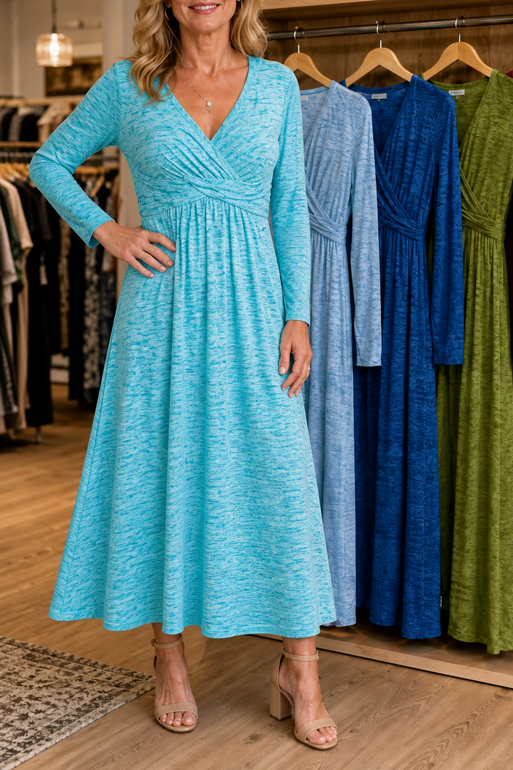 Wraverie – Wrap-Front Tie-Waist Midi Dress With Pockets