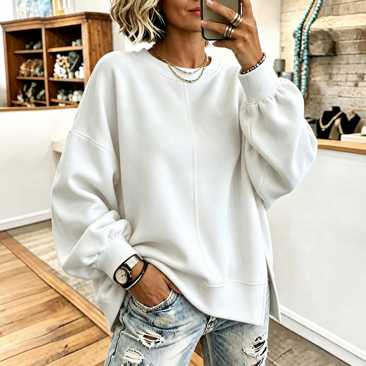 Verdant Ease – Drop Shoulder Side-Slit Sweatshirt
