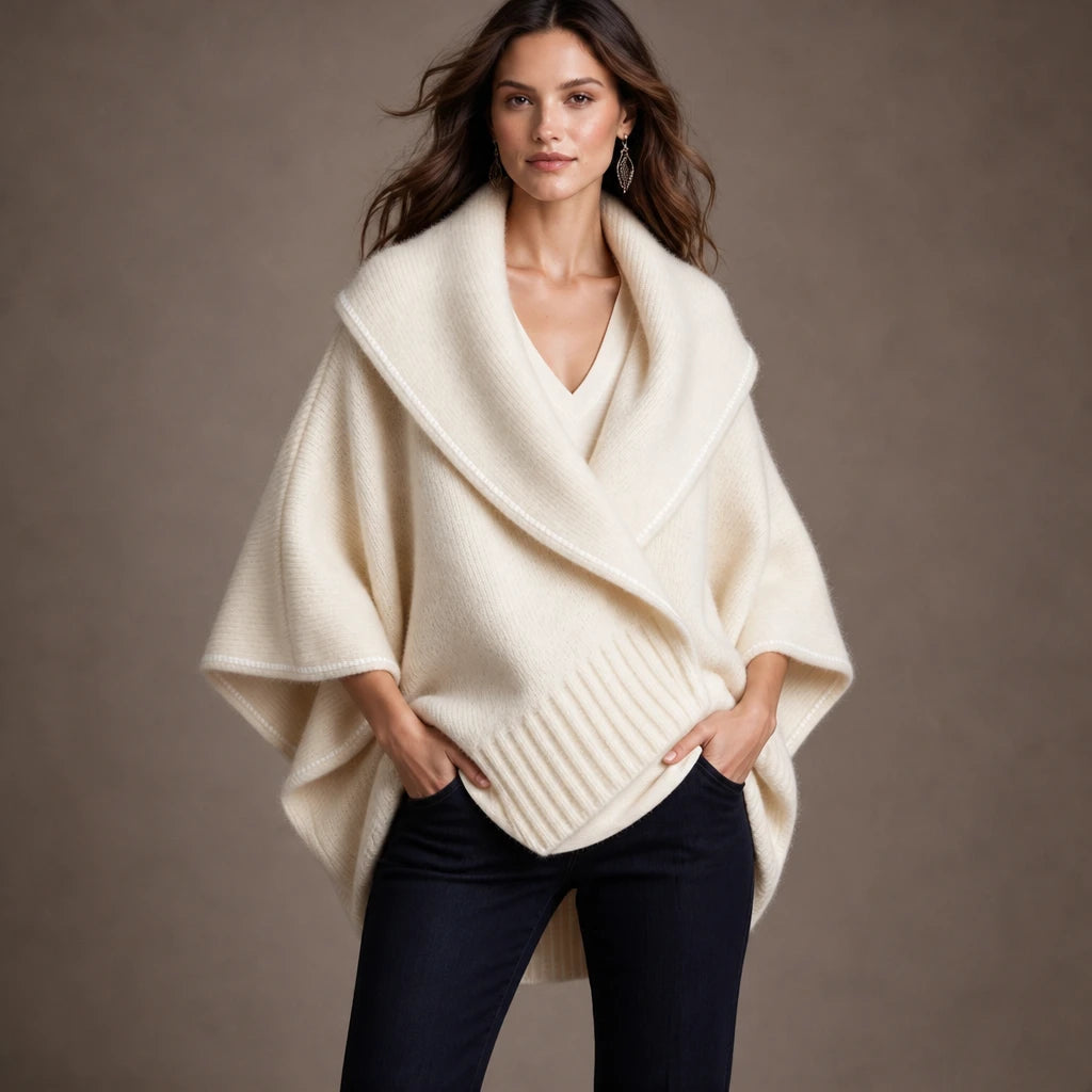 Drapella – Contrast-Trim Draped Knit Cardigan