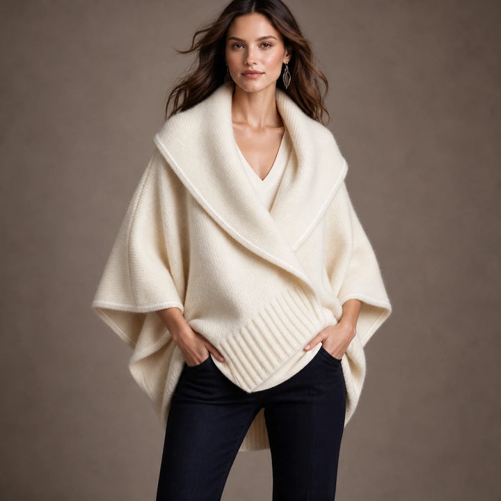 Drapella – Contrast-Trim Draped Knit Cardigan