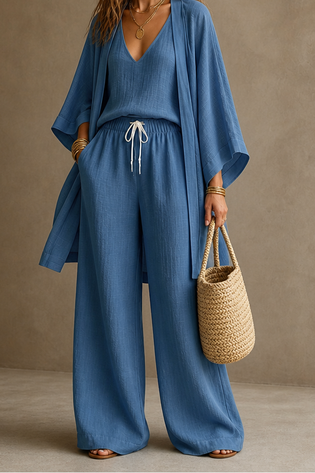 Wearbella – Open-Front Cardigan Wide-Leg Pants Set