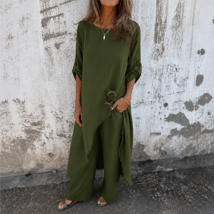 Effortlane – Asymmetric Hem Cotton-Linen Tunic Set