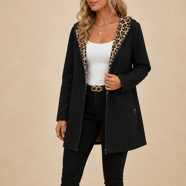 Wearbella – Reversible Leopard Print Hooded Coat