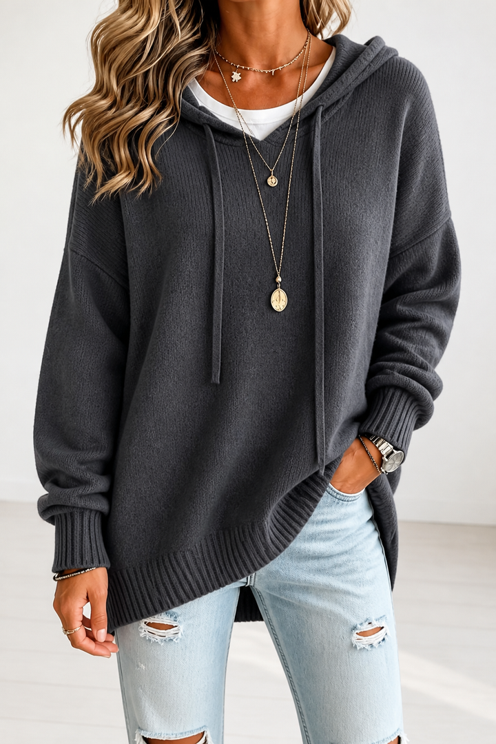 Wearbella – Oversized Drawstring Hooded Knit Sweater