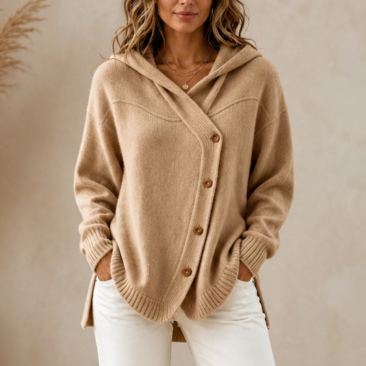 Lunette Wrap – Asymmetric Diagonal Hooded Knit Cardigan