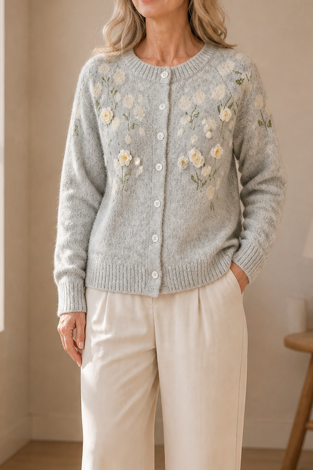Meadowlin – Floral Knit Open-Front Cardigan