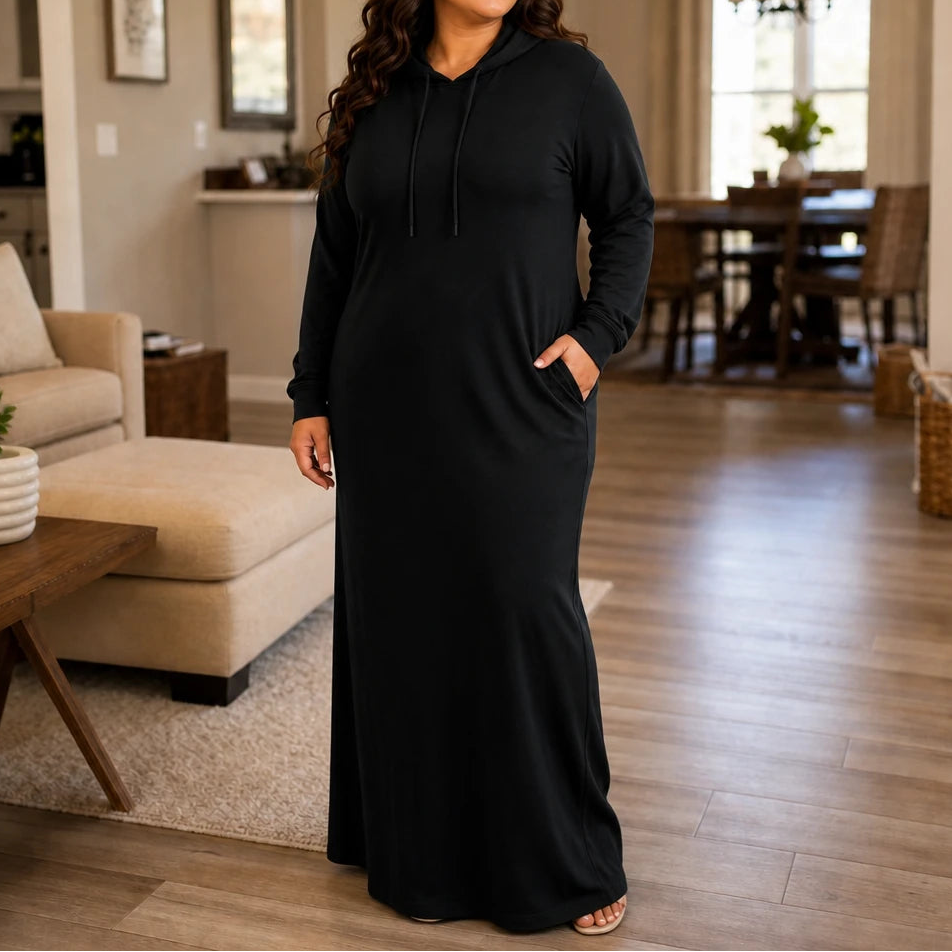 Easehaven – Hooded Pocket Knit Maxi Dress