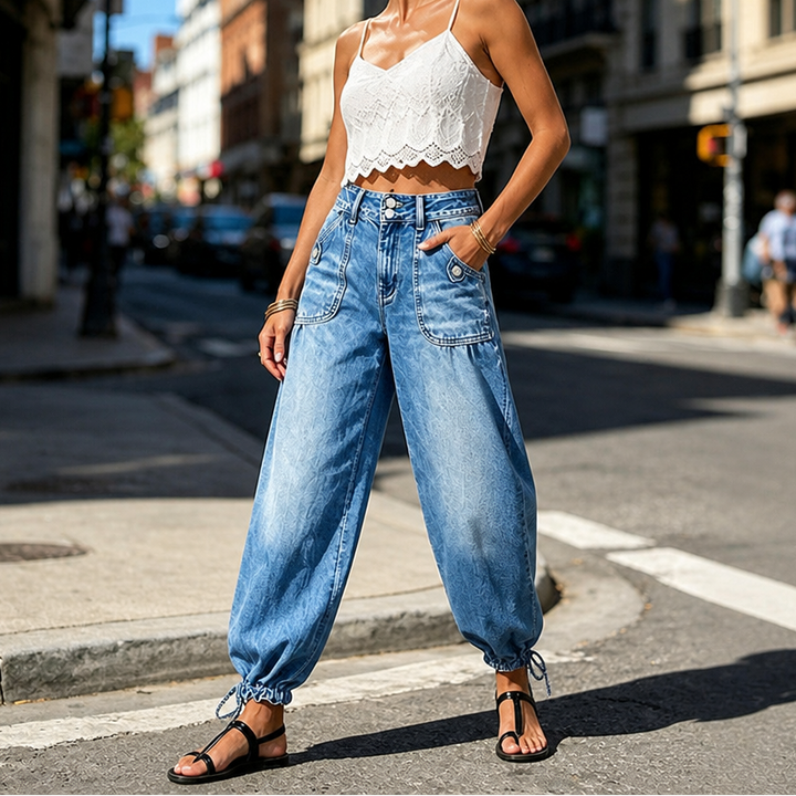 Barrelette – Tie-Hem High-Waisted Barrel Leg Jeans