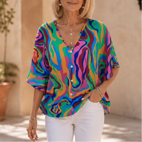 Wanderloom – V-Neck Blouse With A Drape That Skims, Not Clings