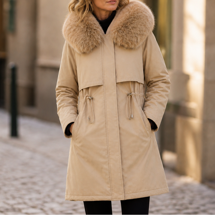 Velora – Hooded Mid-Length Faux-Fur Coat