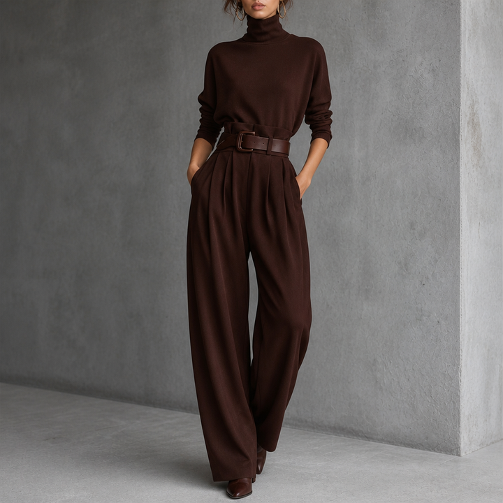 Wearbella – High-Waist Turtleneck And Trouser Set With Belt