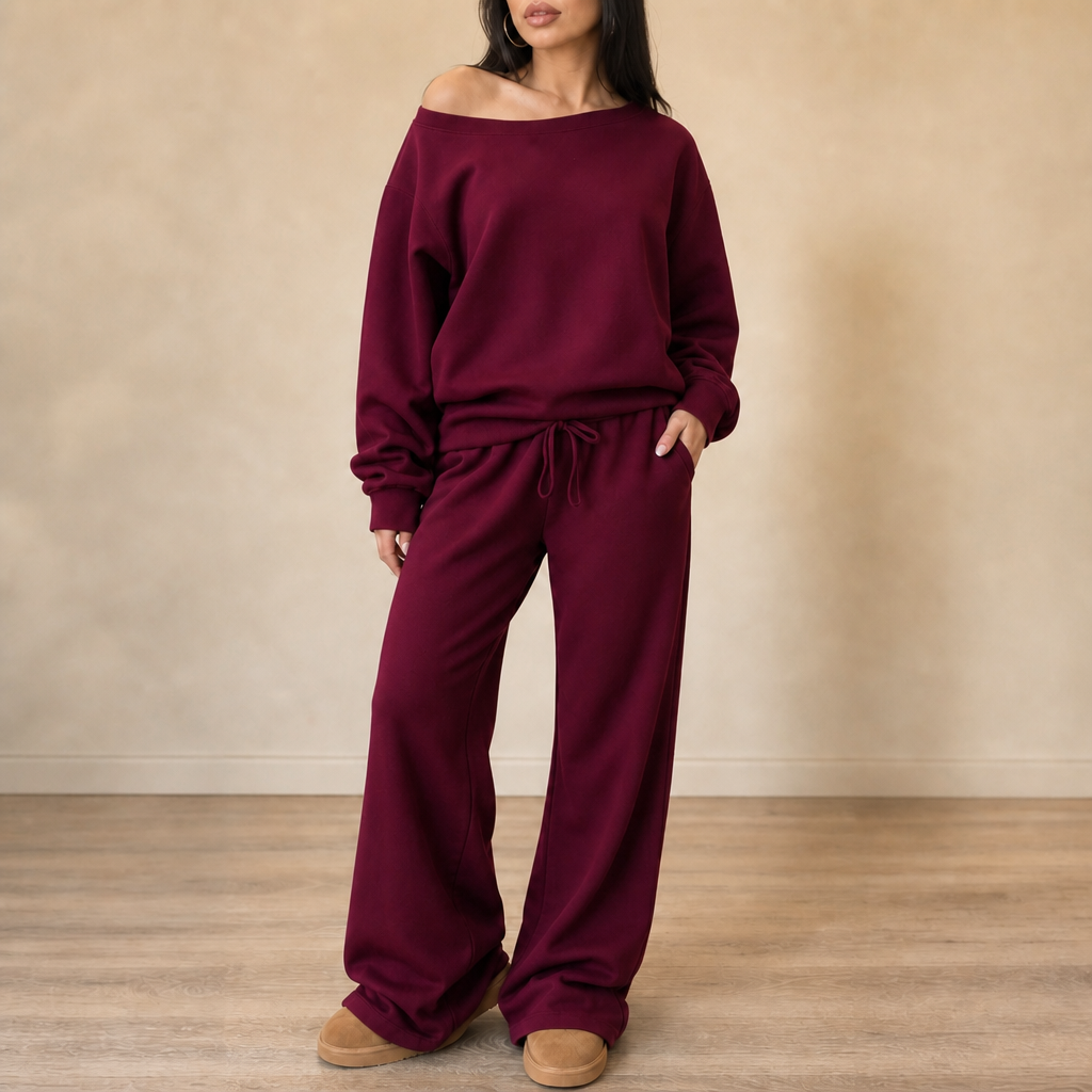 Line & Leisure – Contrast-Piped Wide-Leg Lounge Set
