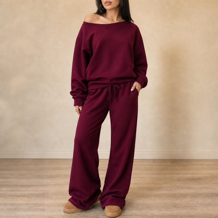 Line & Leisure – Contrast-Piped Wide-Leg Lounge Set