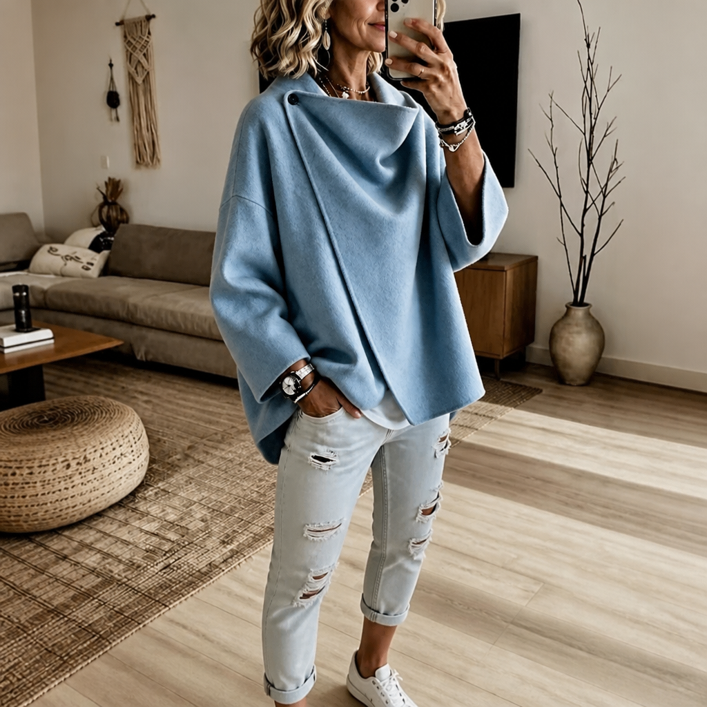 Wrapfield – Asymmetric Button Wrap Cape Jacket
