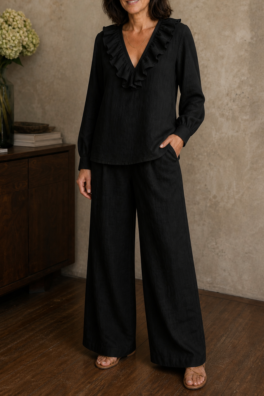 Wearbella – Wide-Leg V-Neck Two-Piece Set