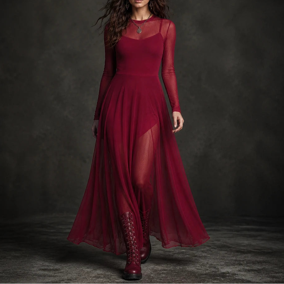 Noctelle – Tulle Patchwork Black Maxi Dress