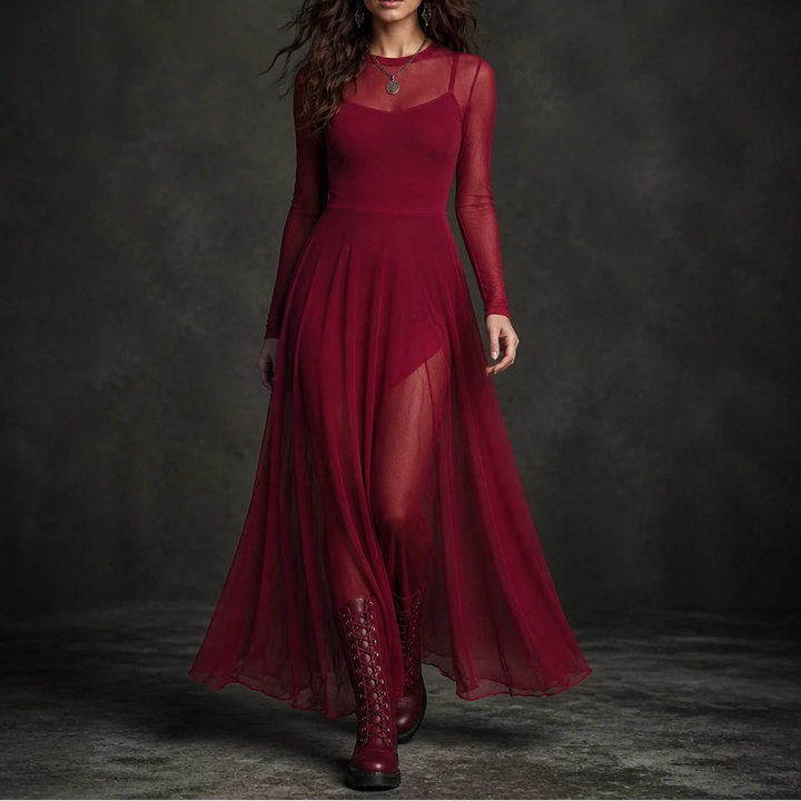 Noctelle – Tulle Patchwork Black Maxi Dress