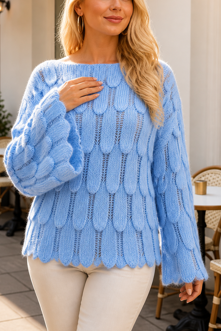 Wearbella – Hollow-Out Leaf-Knit Oversized Sweater