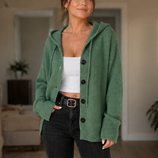 Wearbella – Drawstring Hood Oversized Knit Cardigan