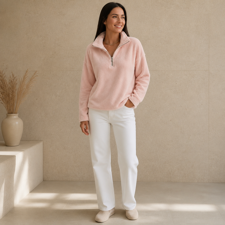 Cozyline – Dropped-Shoulder Quarter-Zip Sweatshirt