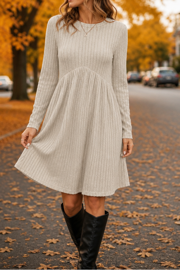 Ribwell – High-Waist Ribbed Knit A-Line Midi Dress