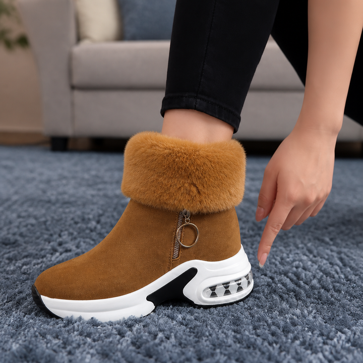 Veluna – Plush Fur-Cuff Chunky Ankle Boots