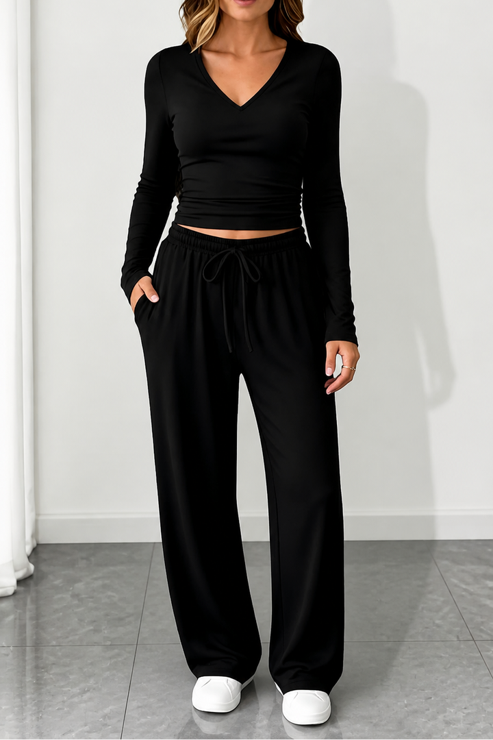 Wearbella – V-Neck Crop Top And Wide-Leg Pants Set
