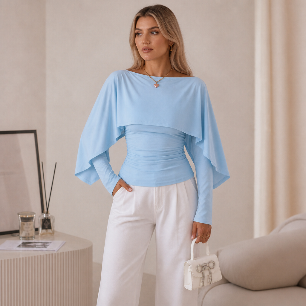 Wearbella – Cape Overlay Ruched Batwing Top