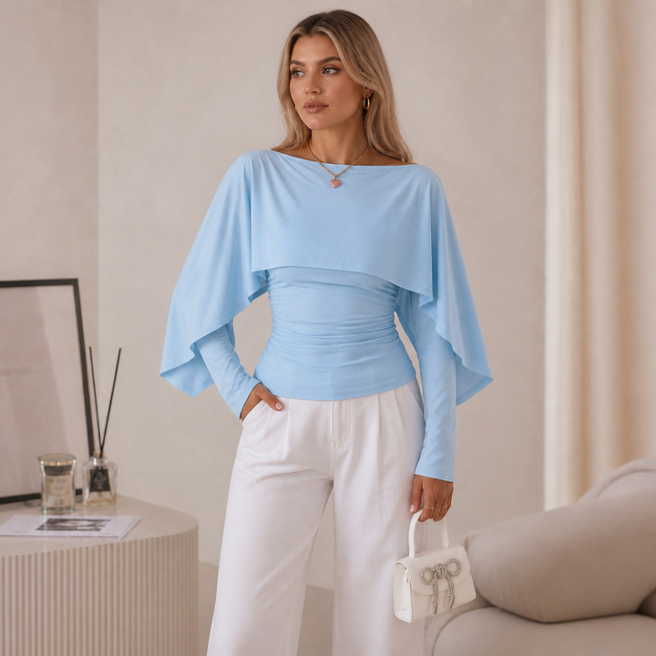 Wearbella – Cape Overlay Ruched Batwing Top