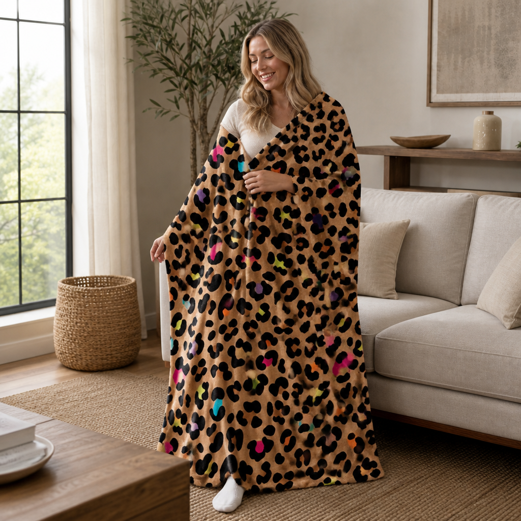 Purrfecto – Leopard Print Polyester Throw Blanket