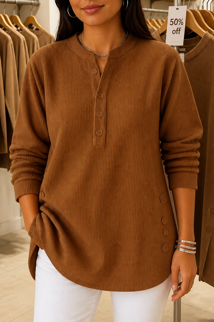 Corduvie – Button-Up Corduroy-Look Henley Top