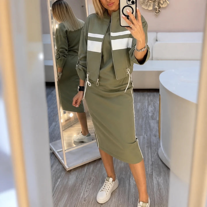 Stripe & Shape – Striped Bomber Jacket And Pencil Skirt Set