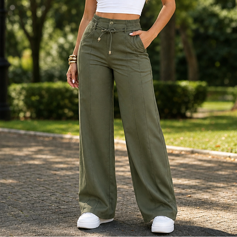 Formelle – High-Waisted Straight-Leg Seam-Front Trousers