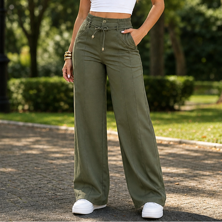 Formelle – High-Waisted Straight-Leg Seam-Front Trousers