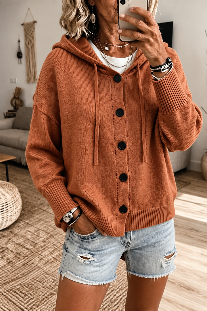 Wearbella – Hooded Ribbed Knit Drawstring Cardigan