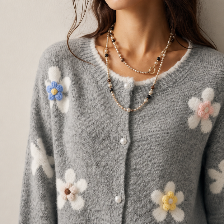 Florabelle – 3D Floral Appliqué Knit Cardigan