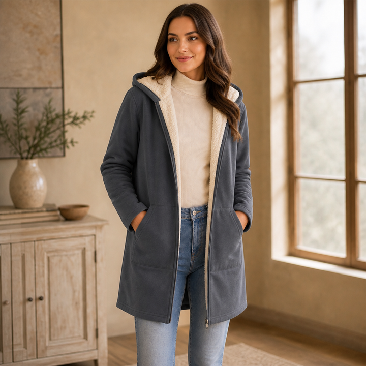 Cozelle – Fleece-Lined Hooded Mid-Length Jacket